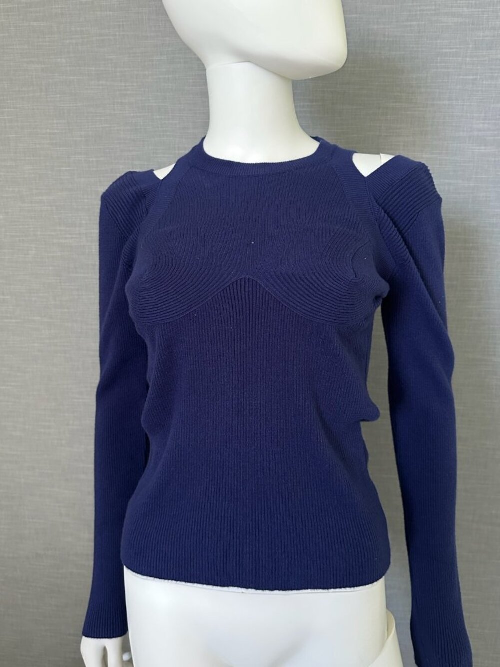 Roberto Cavalli Women Size S Blue Cold Shoulder Cut-Out Knit Sweater